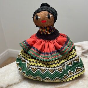 Seminole HANDMADE Female doll, beads and colorful handmade dress.